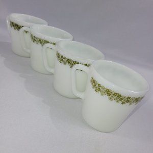 Pyrex Vintage 3.5" Spring Blossom Crazy Daisy Pattern 4 Set Coffee Mugs 1410
